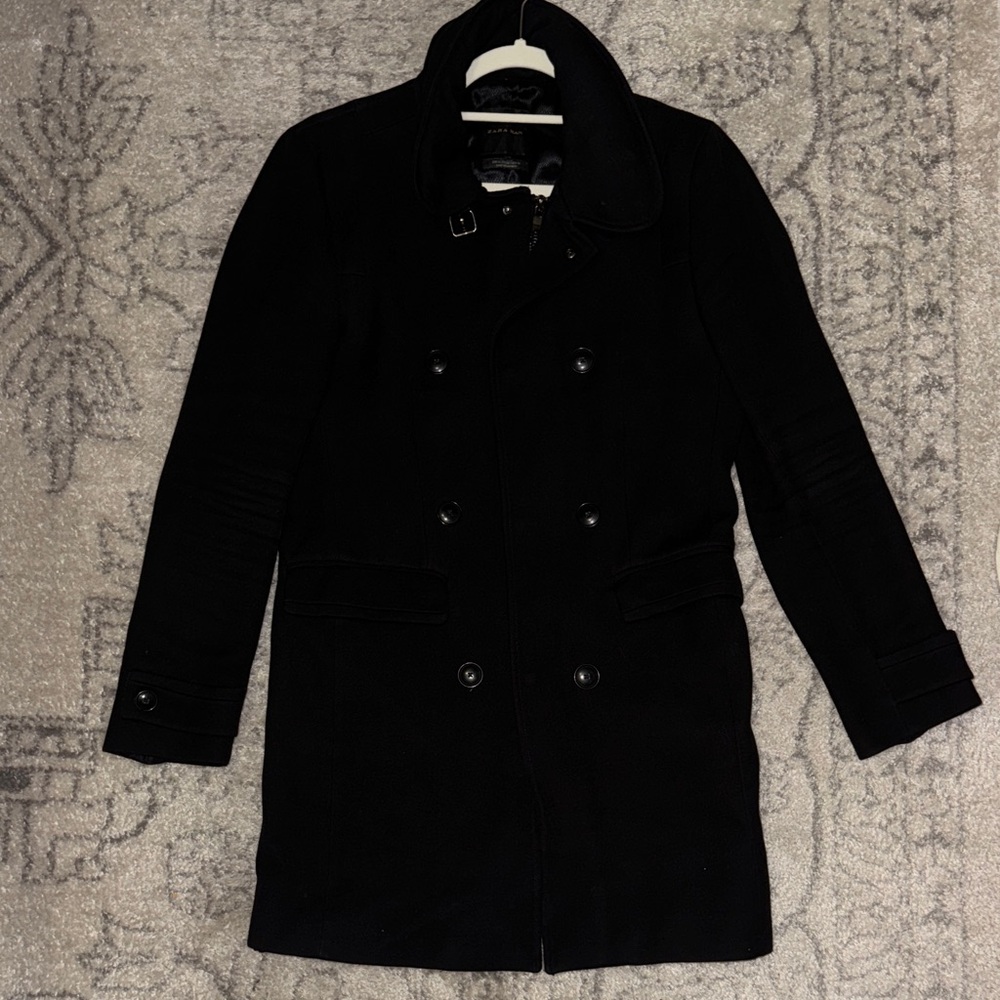 Zara Men's Elegant Black Pea Coat